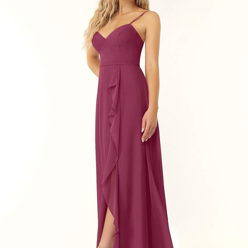 Azazie Naeem Purple Maxi Gown Asymmetrical Ruffled Sleeveless